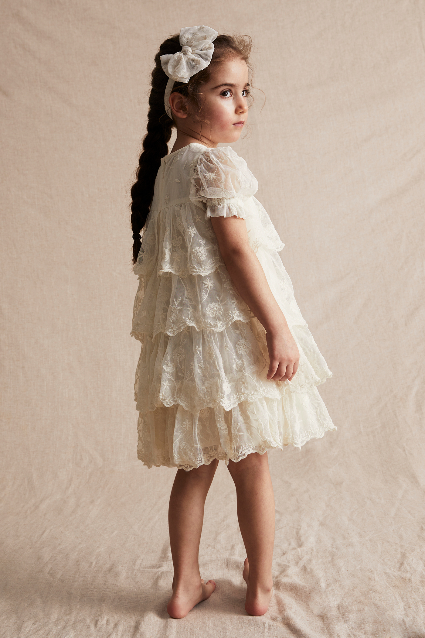 Mesh dress with all-over embroidery | Off-white | Kids | Newbie