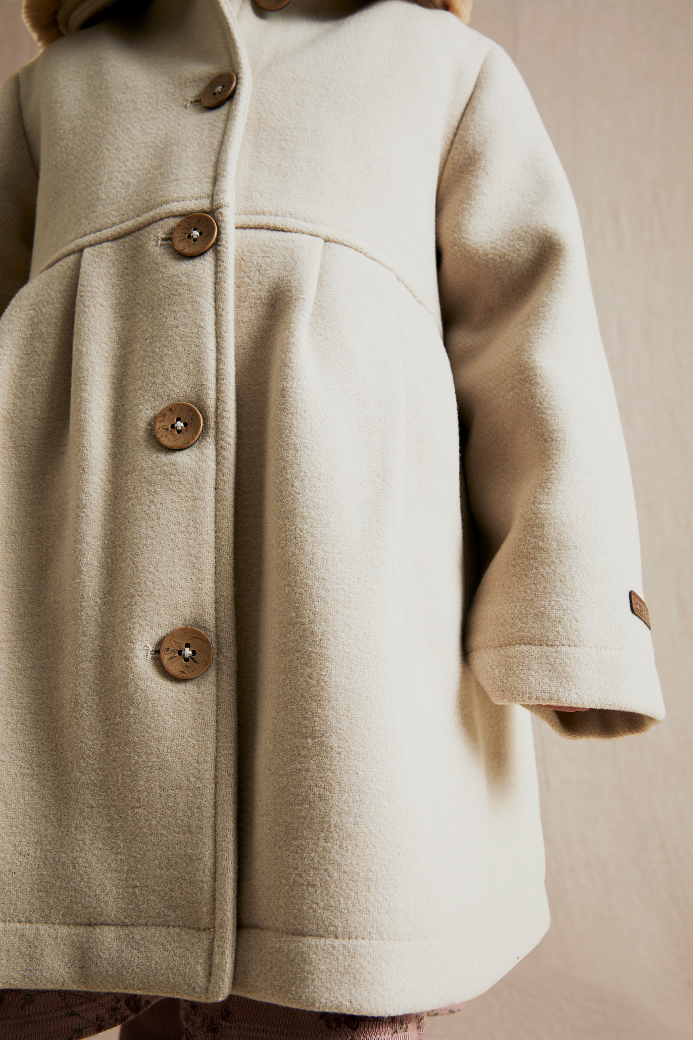 Faux fur collar coat Beige Kids Newbie