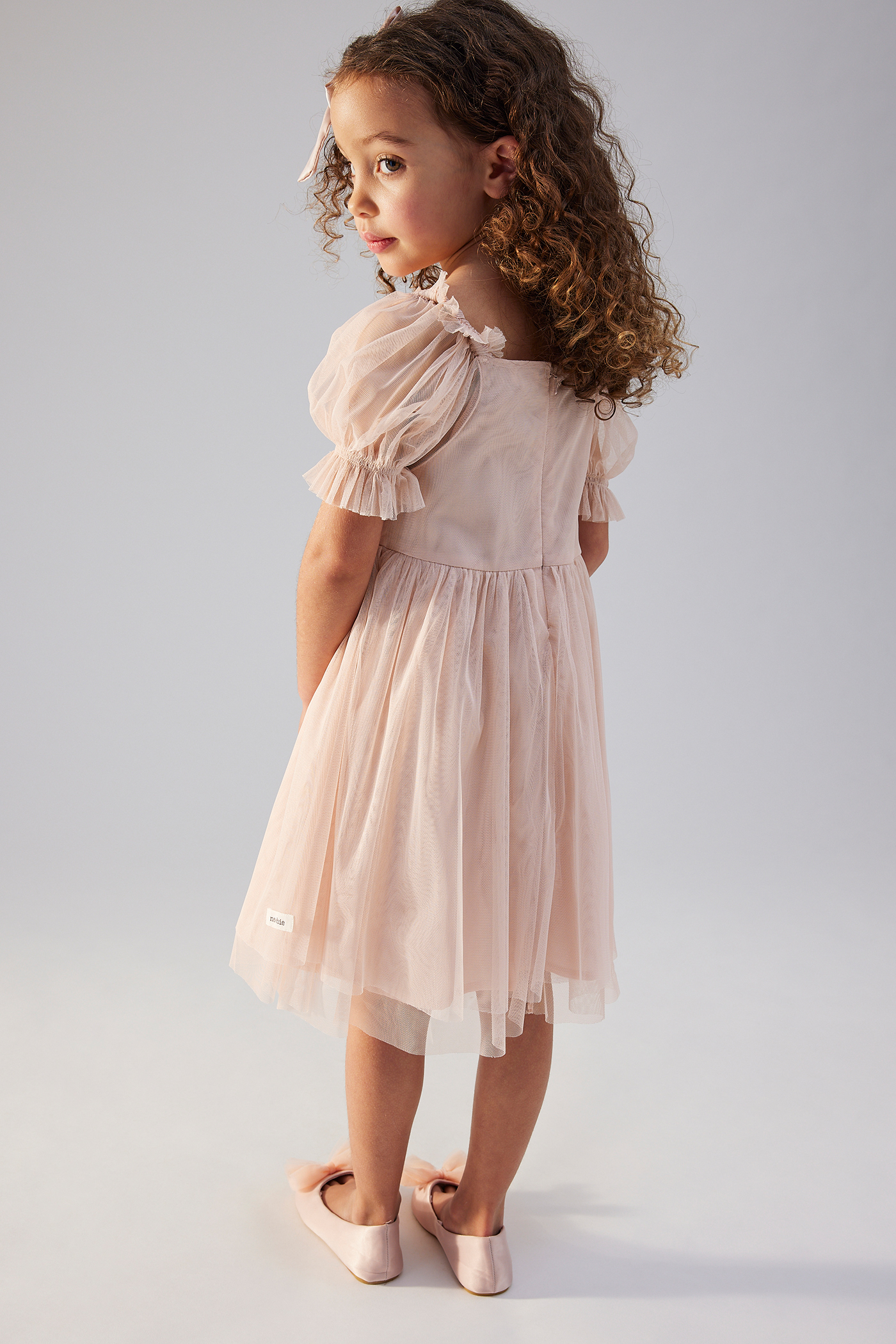 【Anyone more】Riyoung Dot Short Sleeve Ribbon Puff T-shirt Girls Ribbed Floral Print Short-Sleeve Shirt - Blue