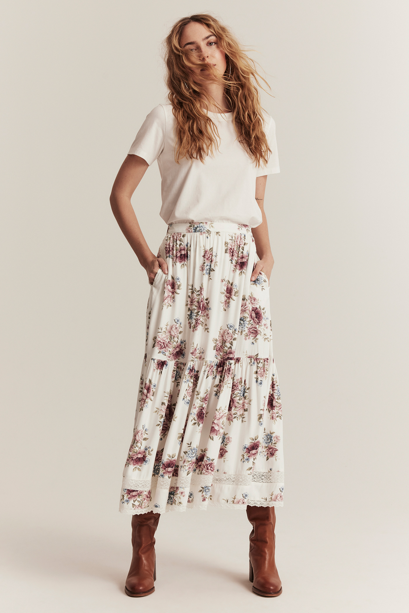 Ronherman Flower Motif Long Skirt ホワイト Ronherman Flower Motif Long Skirt ホワイト スカート