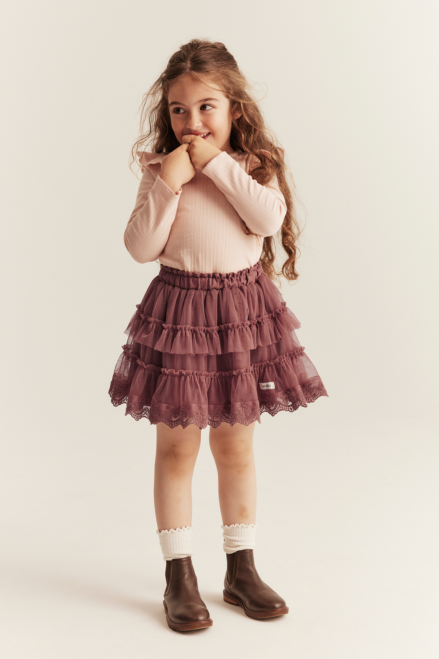 Mesh skirt with frills | Dark pink | Kids | Newbie