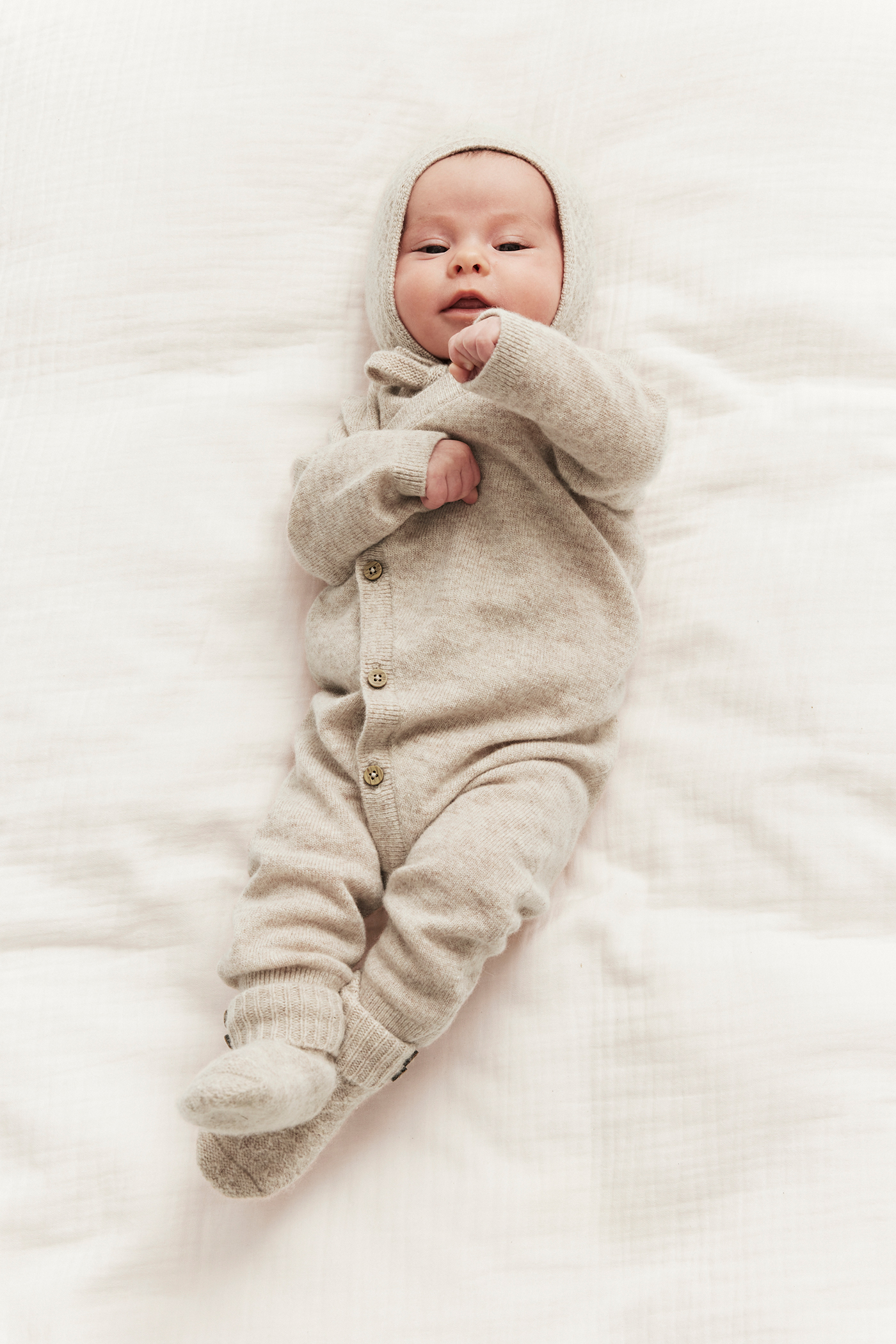 Wool cashmere blend jumpsuit | Beige mélange | Baby | Newbie