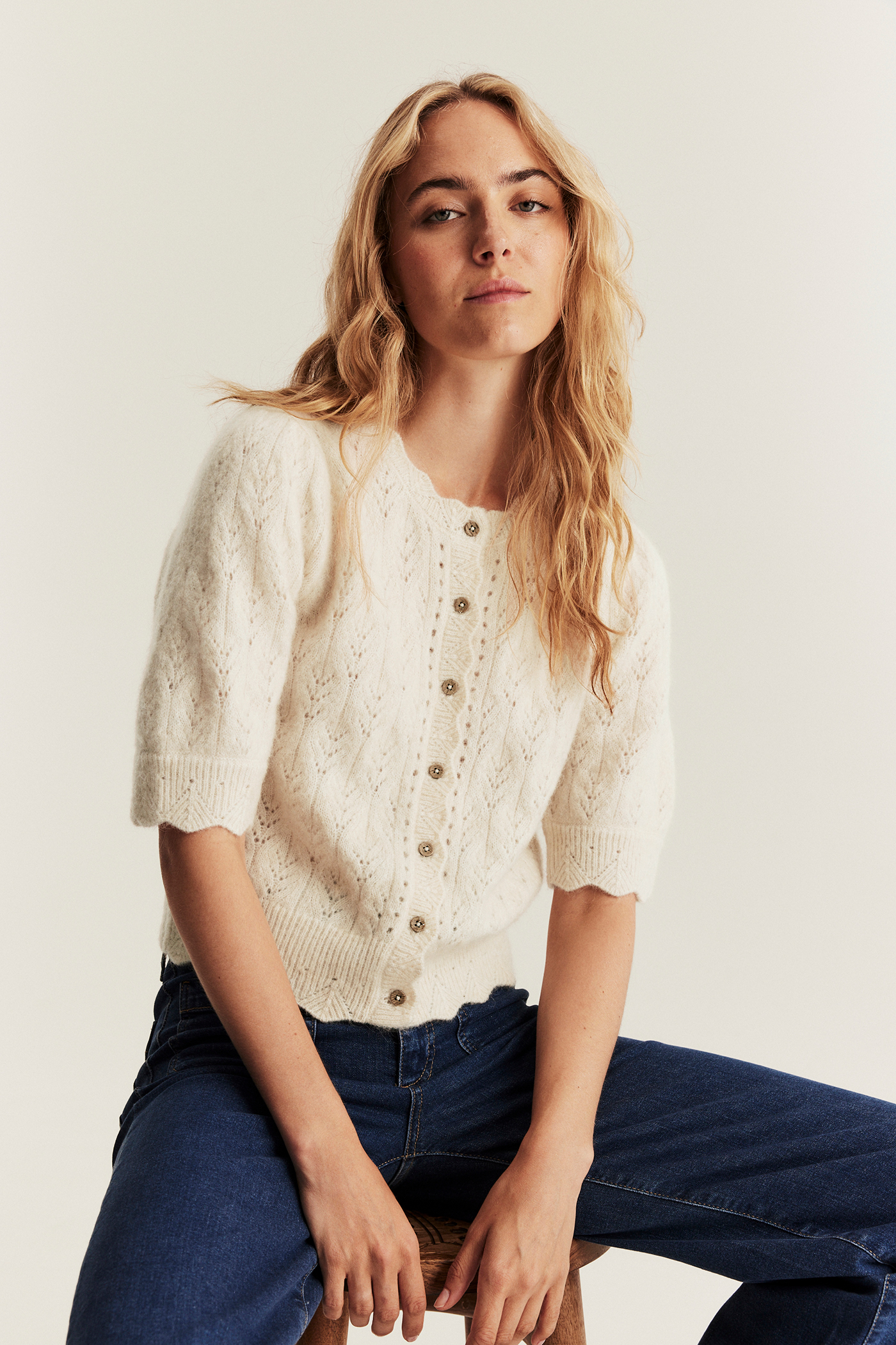 Wool blend cardigan from Newbie Woman | Light beige | Kids | Newbie