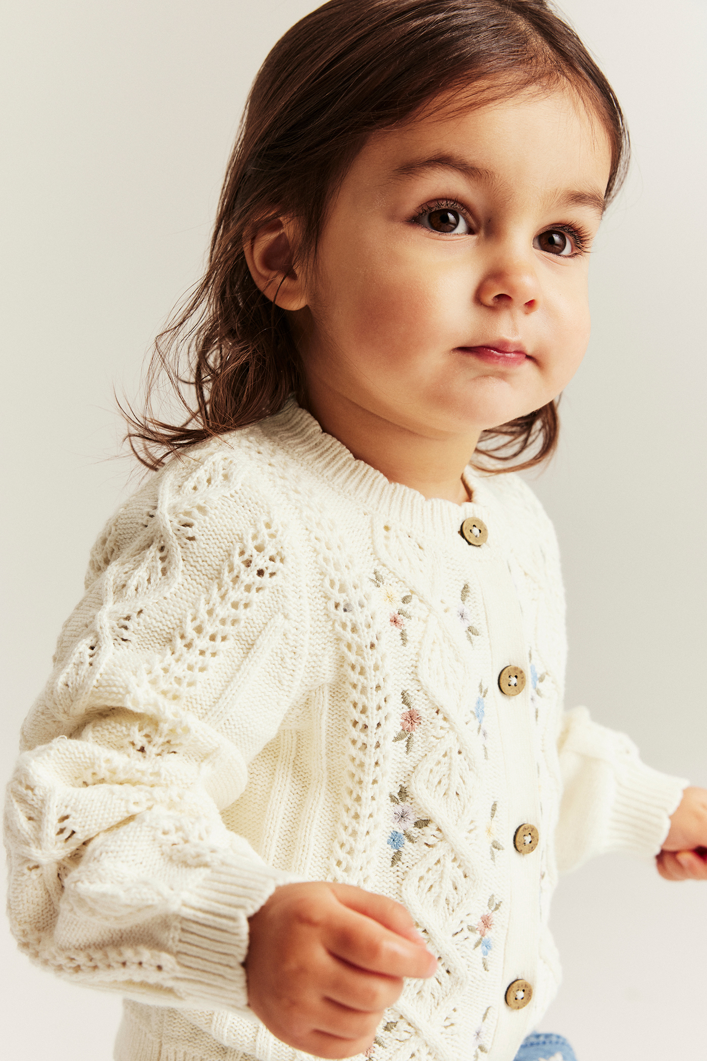 Floral pattern-knitted cardigan | Off-white | Baby | Newbie