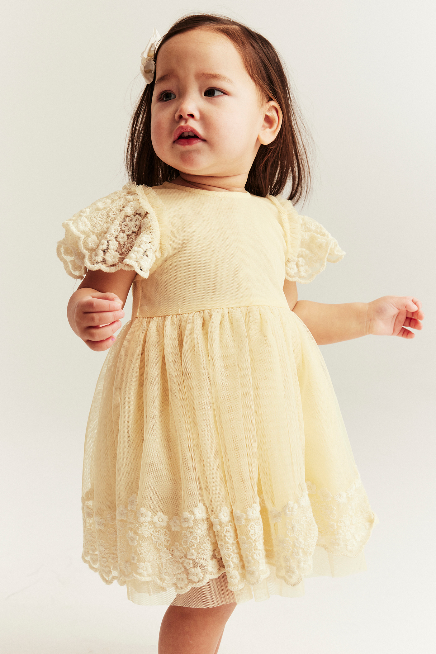 Mesh dress with embroidery | Yellow | Baby | Newbie