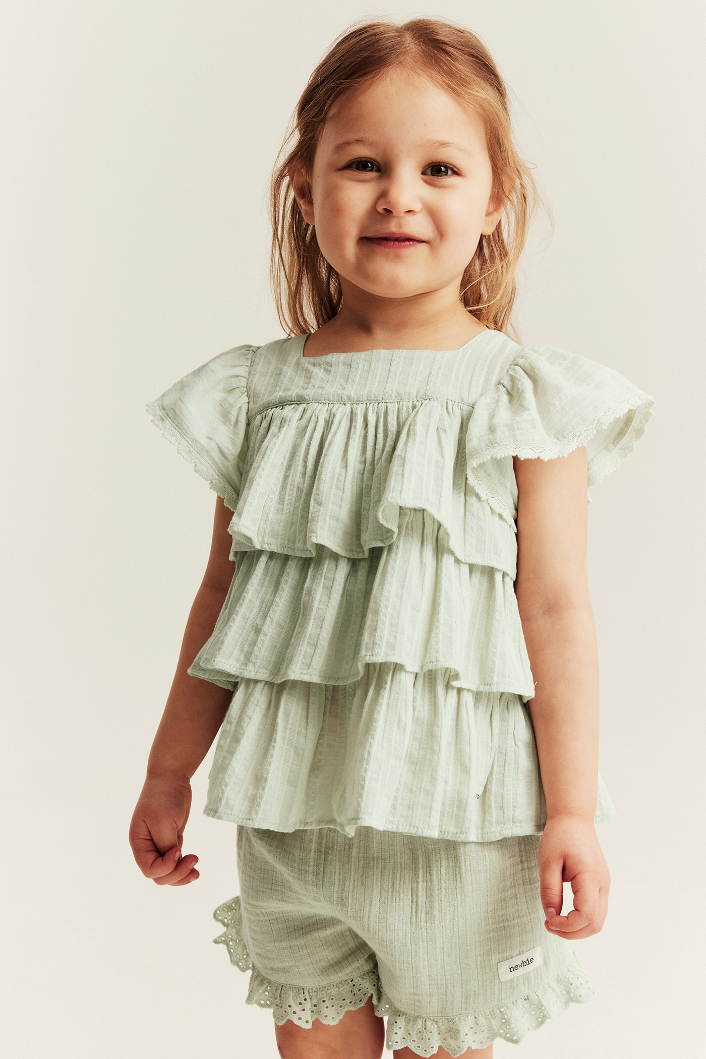Woven blouse with frills | Light green | Kids | Newbie