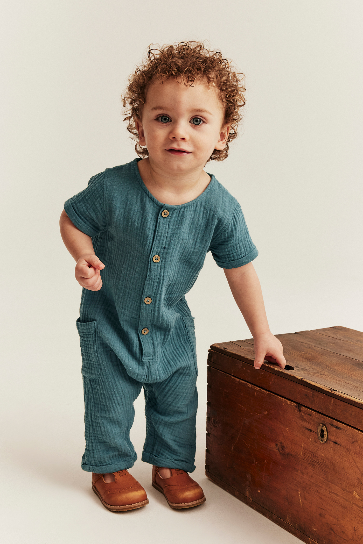 Short sleeve muslin jumpsuit | Dark turquoise | Baby | Newbie