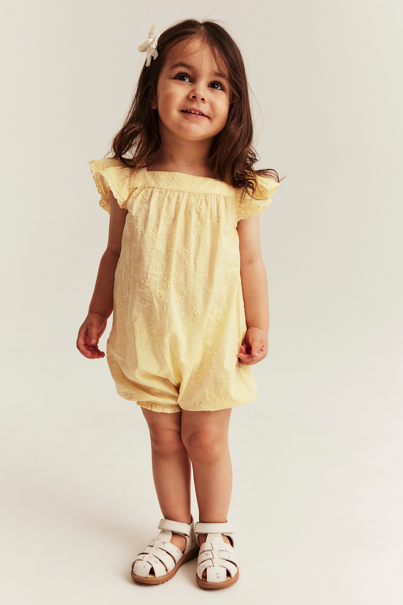 Embroidered woven romper | Yellow | Baby | Newbie