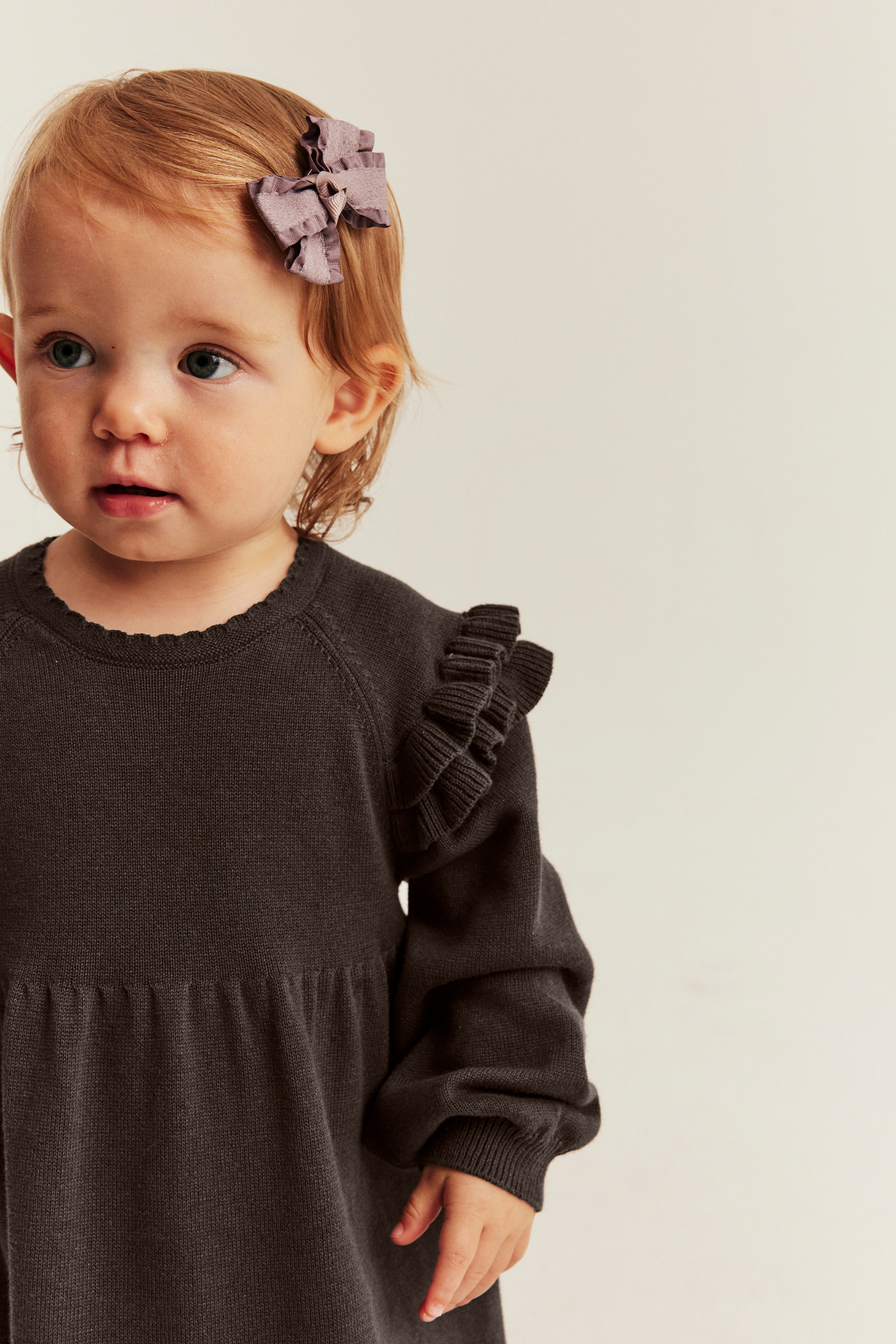 Long sleeve dress with frill | Dark brown | Baby | Newbie