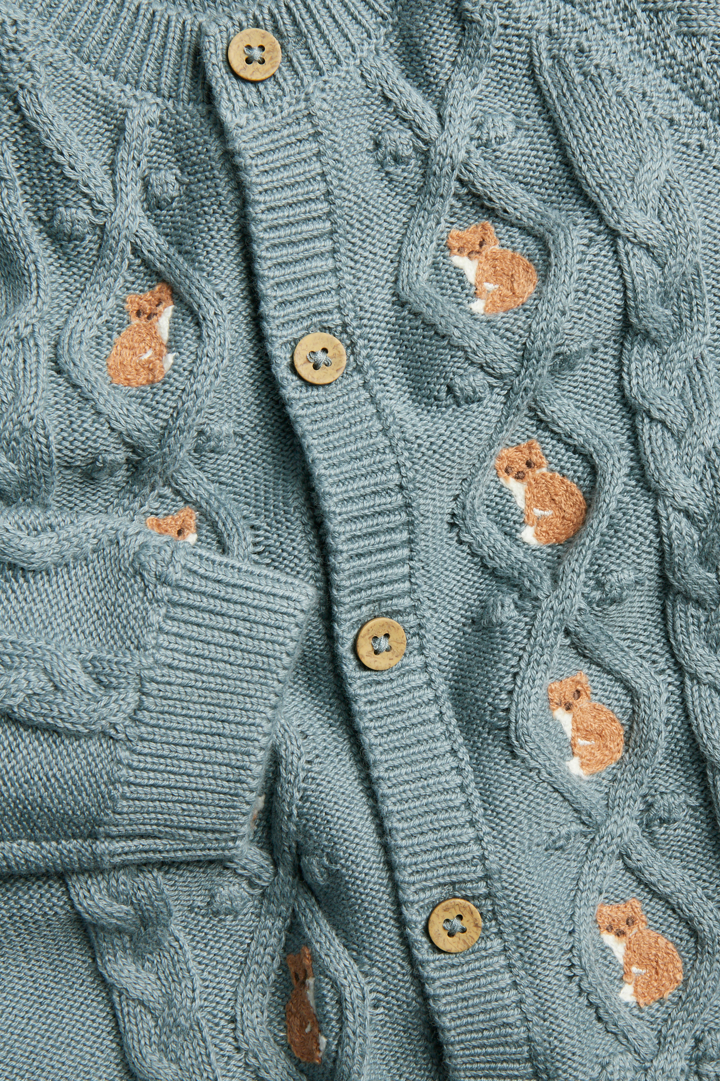 Cable-knit fox cardigan | Turquoise | Baby | Newbie