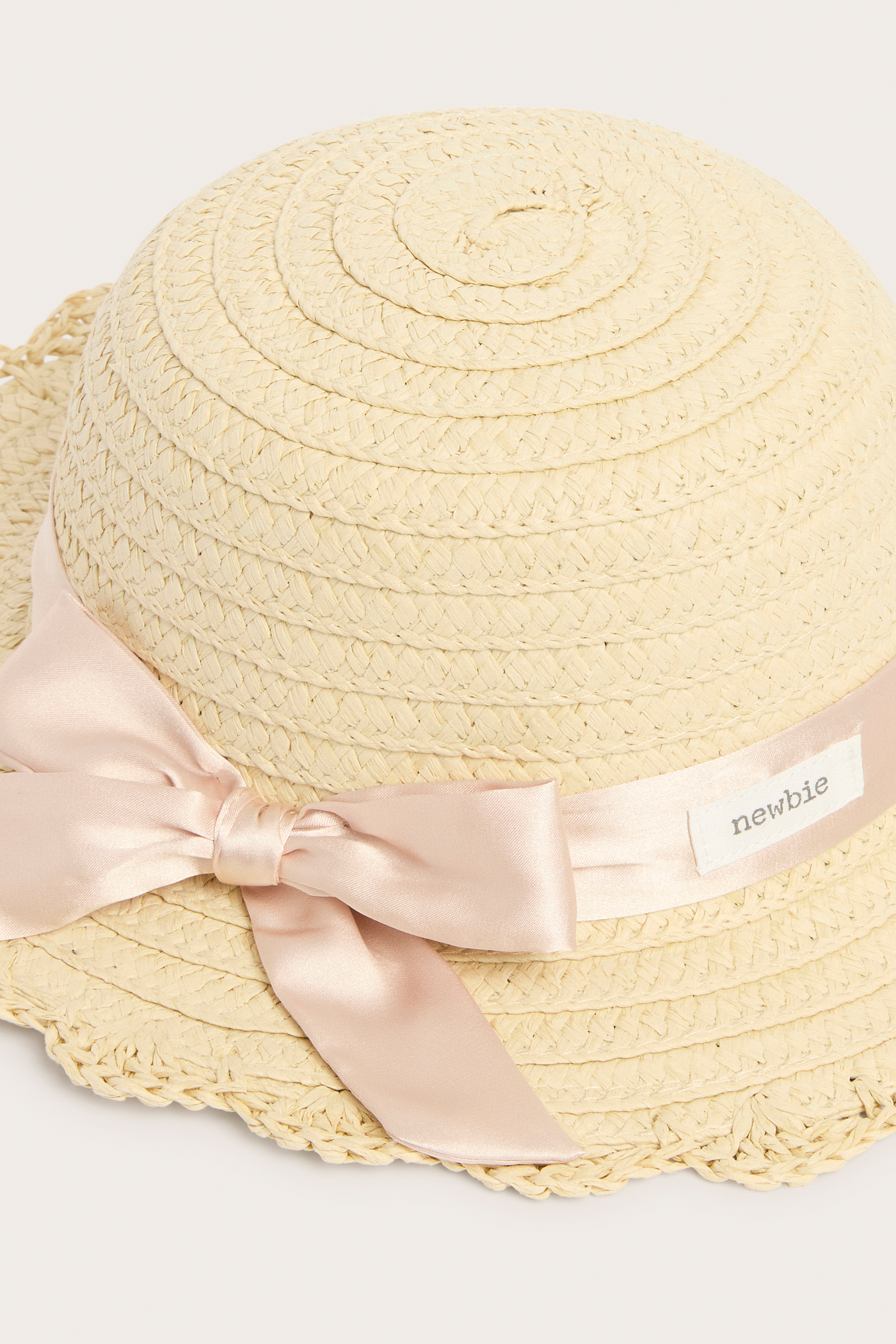 Cute Straw Sun Hat w/ Pearl Details & Bow Accent Straw sunhat with ivory ribbon and pearl accent — Helen Hill main image 2