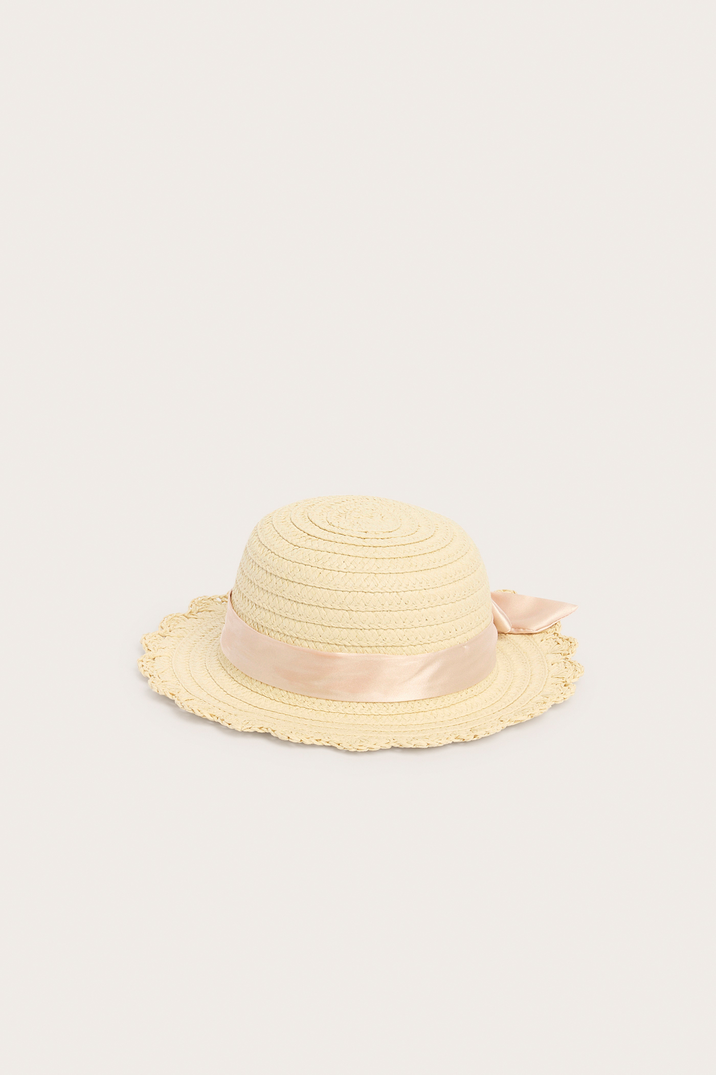 Cute Straw Sun Hat w/ Pearl Details & Bow Accent Straw sunhat with ivory ribbon and pearl accent — Helen Hill main image 3