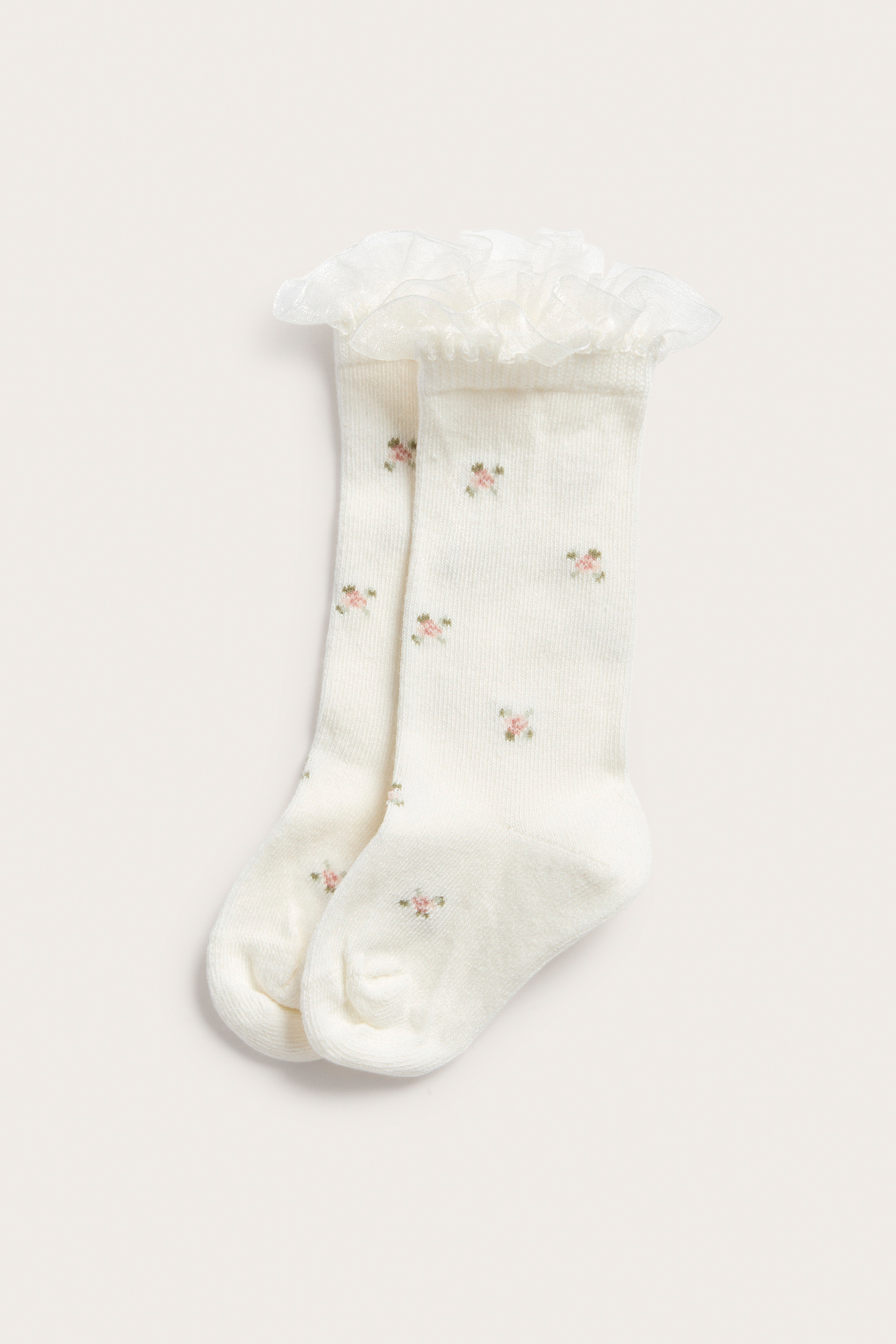 Floral frilled knee-high socks | Off-white | Baby | Newbie