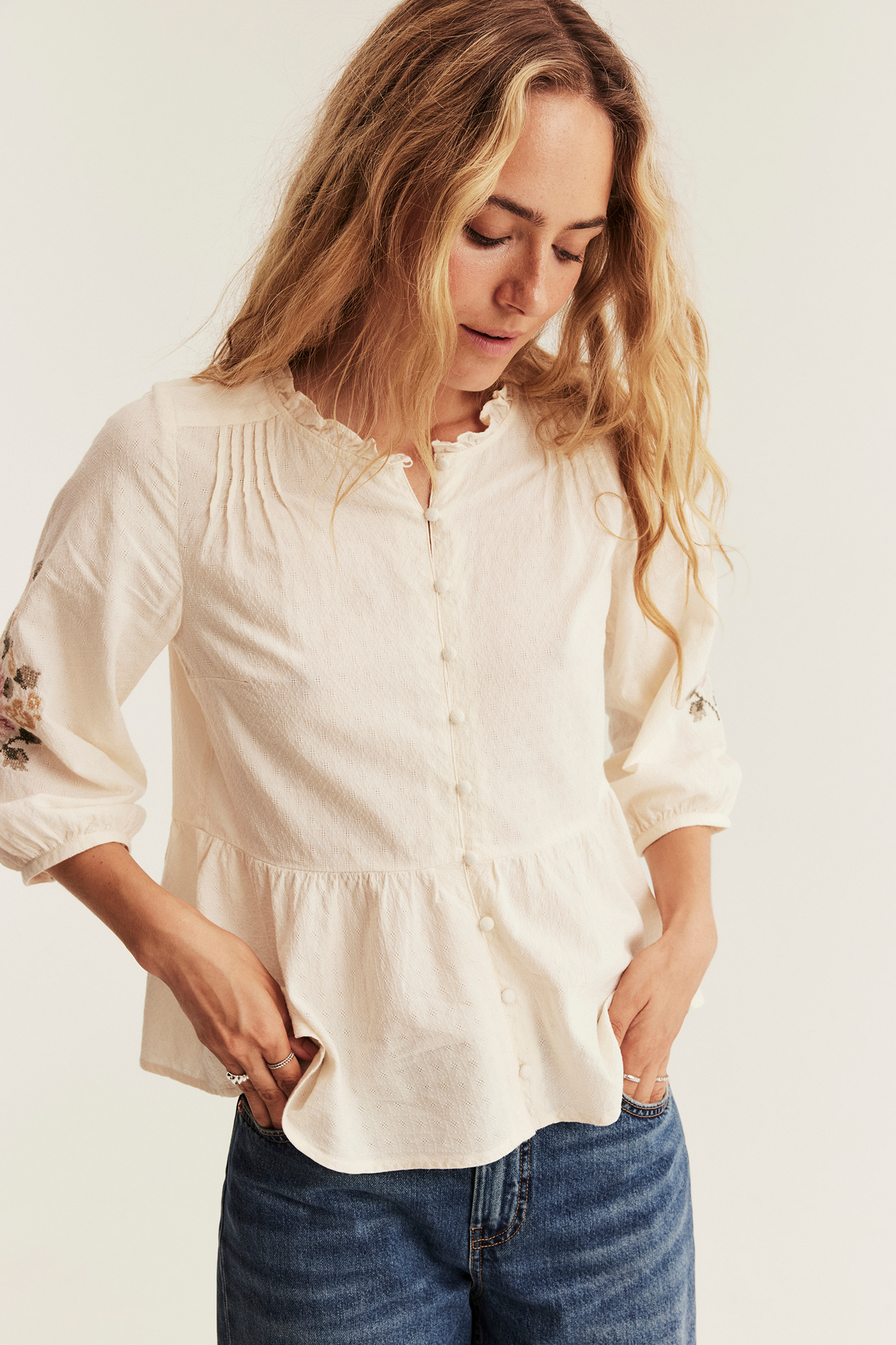 Embroidered peplum blouse Newbie Woman | Off-white | Kids | Newbie