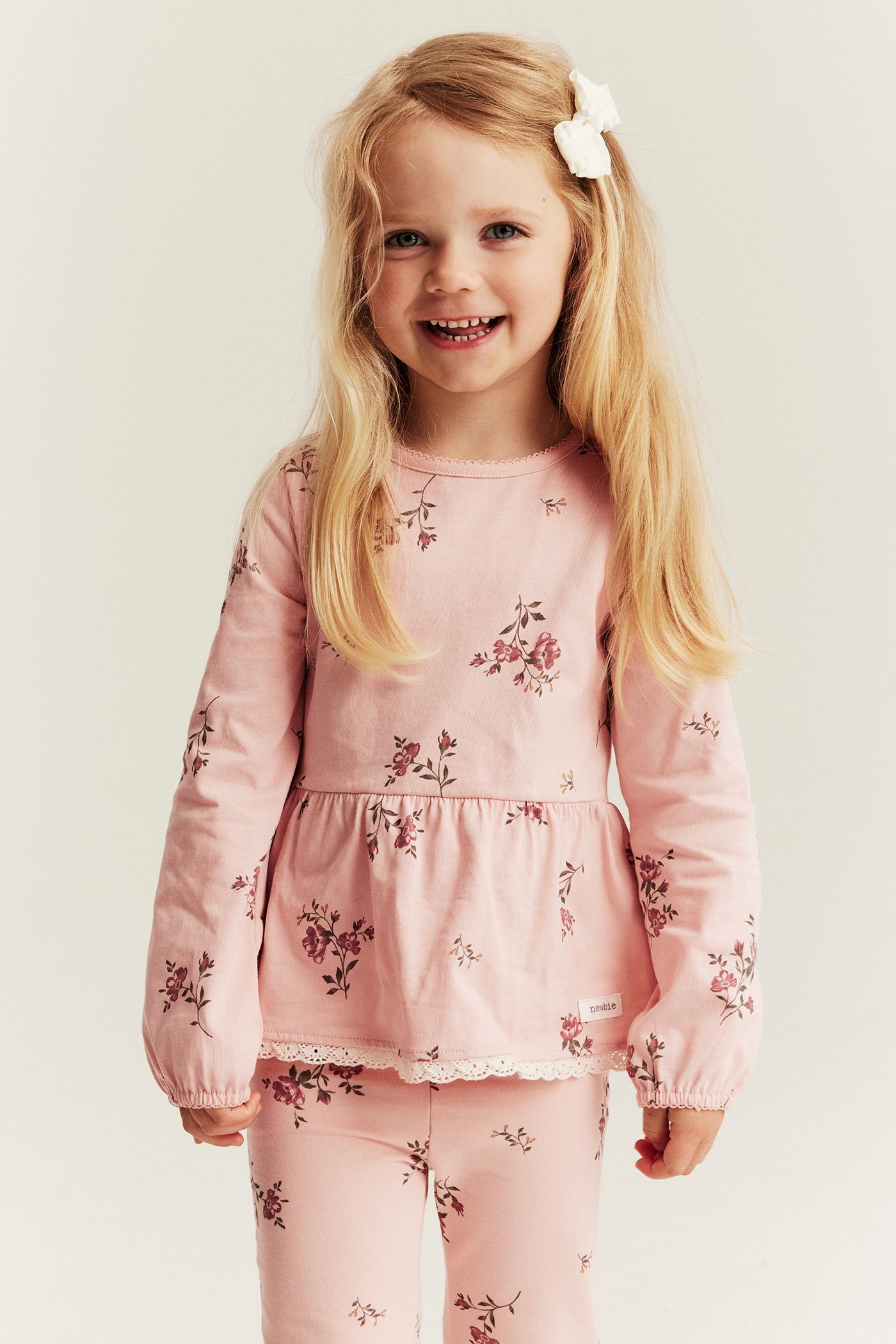 Long-sleeve floral peplum top | Light pink | Kids | Newbie