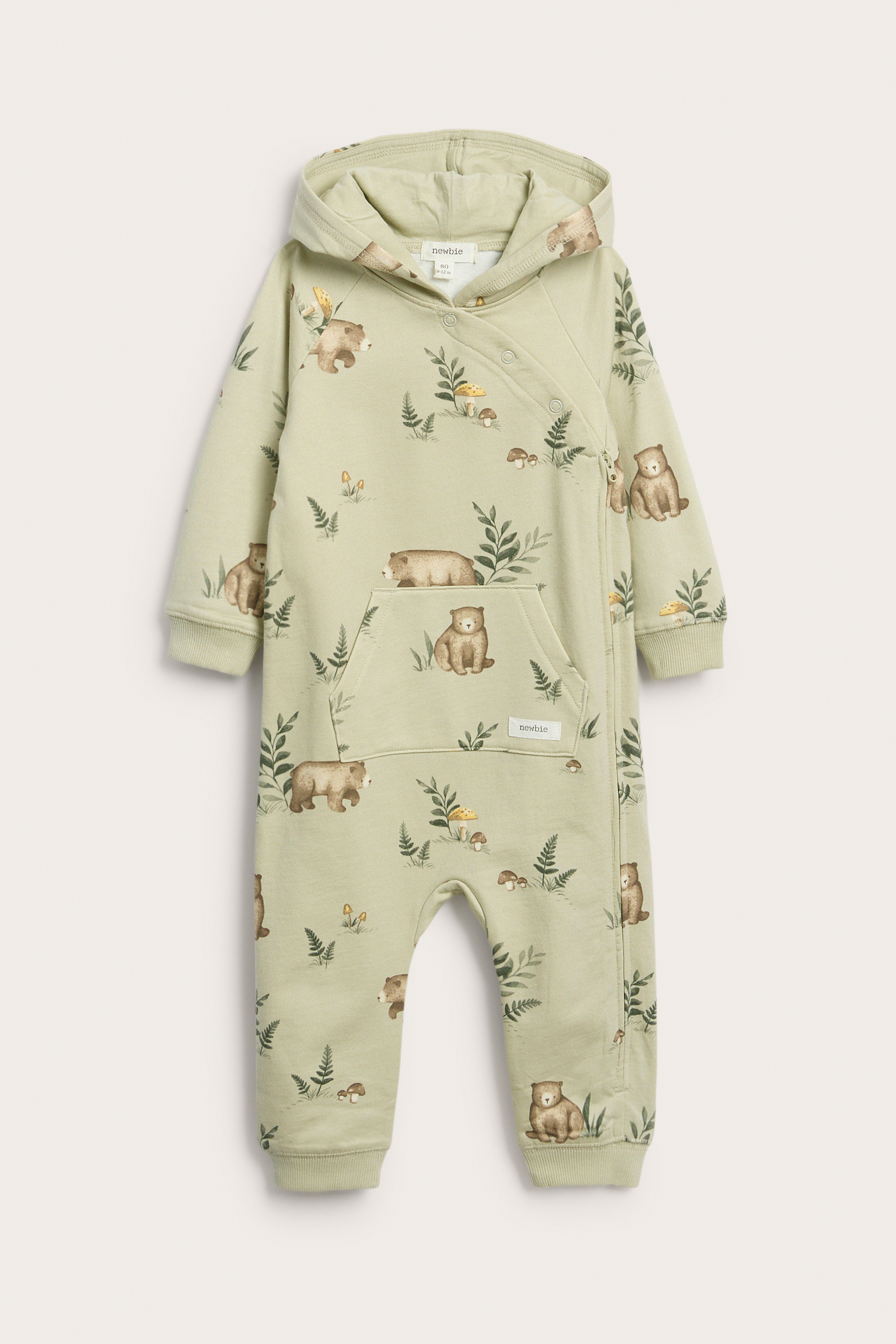 Full-patterned jumpsuit with hood | Light green | Baby | Newbie