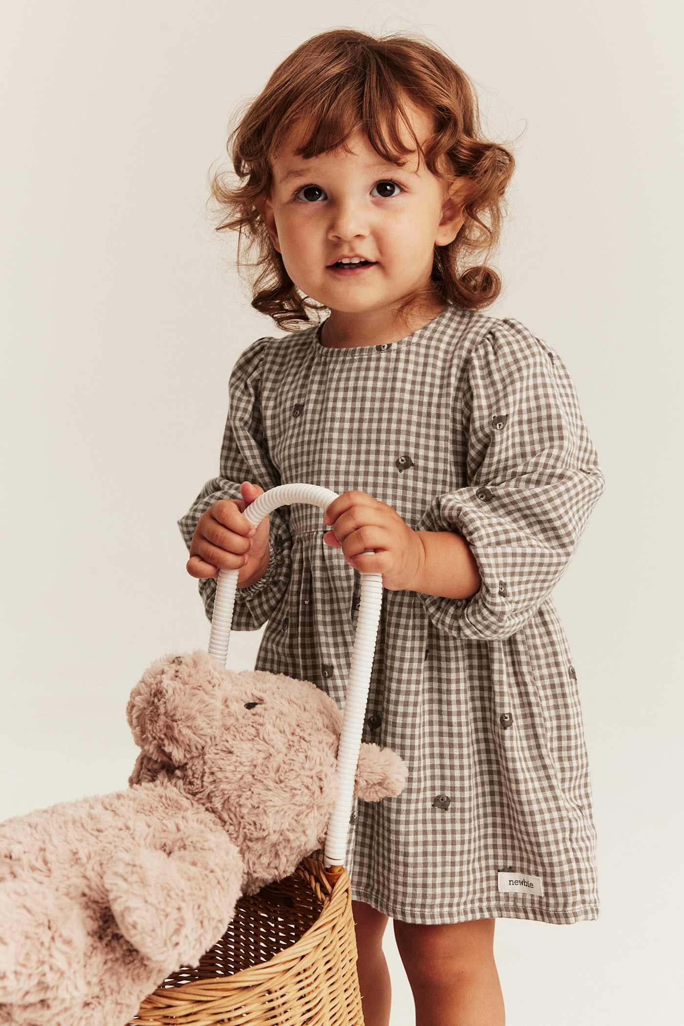 Plaid dress with teddy bears | Brown | Baby