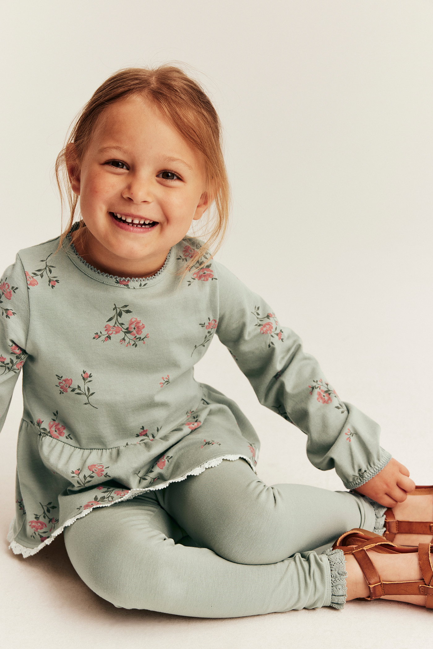 Floral long-sleeve peplum top | Green | Kids | Newbie