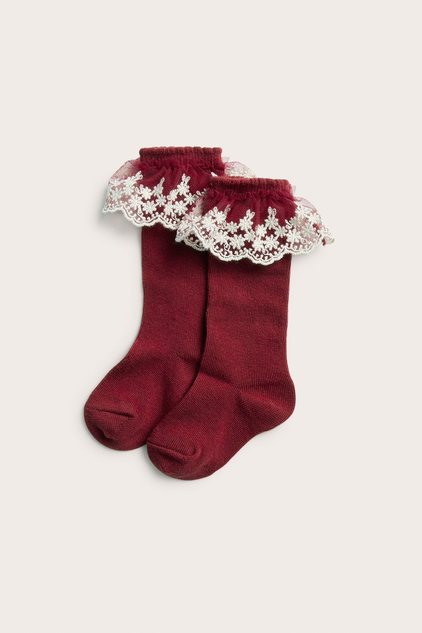Knee-highs with embroidered frill | Red | Baby | Newbie
